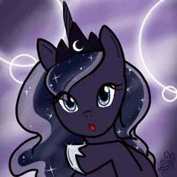 Size: 500x500 | Tagged: safe, artist:b.w., derpibooru import, princess luna, alicorn, pony, :o, bust, crown, cute, eye clipping through hair, female, hoof shoes, jewelry, lunabetes, mare, open mouth, pixiv, portrait, regalia, solo