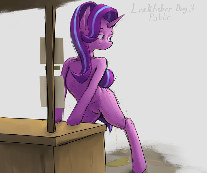 Size: 1902x1594 | Tagged: suggestive, artist:gliconcraft, derpibooru import, starlight glimmer, pony, unicorn, fetish, leaktober, leaktober 2019, outdoors, pissing, public, simple background, urine, watersports