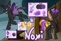 Size: 3000x2000 | Tagged: safe, artist:noxi1_48, derpibooru import, oc, oc:noxi, unofficial characters only, changeling, unicorn, changeling oc, forge, purple changeling, reference sheet, rework, reworked