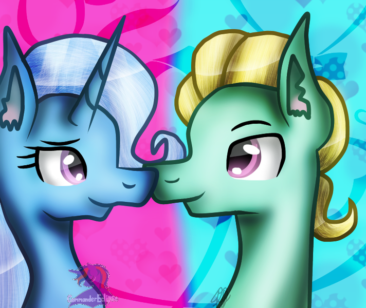 Size: 768x647 | Tagged: safe, artist:commandereclipse, derpibooru import, trixie, zephyr breeze, pony, female, male, shipping, straight, trixbreeze