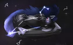 Size: 1900x1173 | Tagged: grimdark, artist:rosebudthevampiremar, derpibooru import, oc, oc:regulus, unofficial characters only, earth pony, pony, constellation, goretober, solo, space, stars, unshorn fetlocks