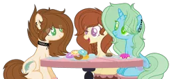 Size: 2104x958 | Tagged: safe, artist:browniepawyt, derpibooru import, oc, oc:brownie paw, unofficial characters only, earth pony, pegasus, pony, unicorn, base used, donut, female, food, mare, simple background, transparent background