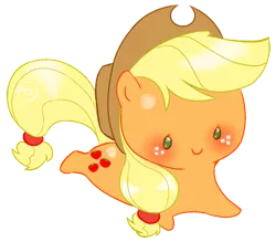 Size: 500x438 | Tagged: safe, artist:cmvm, derpibooru import, part of a set, applejack, earth pony, pony, blushing, chibi, cute, jackabetes, no nose, pixiv, simple background, solo, transparent background