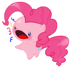 Size: 500x478 | Tagged: safe, artist:cmvm, derpibooru import, part of a set, pinkie pie, earth pony, pony, blushing, chibi, confetti, cute, diapinkes, no nose, pixiv, simple background, solo, transparent background