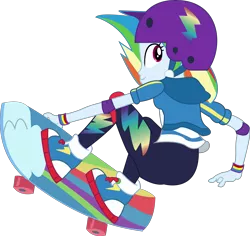 Size: 9039x8544 | Tagged: safe, artist:marcorois, derpibooru import, rainbow dash, equestria girls, equestria girls series, sic skateboard, spoiler:eqg series (season 2), absurd resolution, ass, butt, clothes, converse, happy, helmet, leggings, multicolored hair, pink eyes, rainbutt dash, shoes, simple background, skateboard, skateboarding, smiling, solo, transparent background, vector, wristband