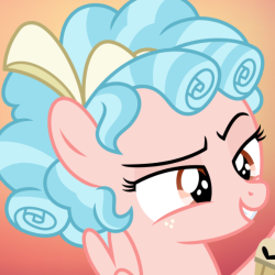Size: 250x250 | Tagged: source needed, useless source url, safe, derpibooru import, cozy glow, pegasus, pony, bow, female, filly, freckles, gradient background, hair bow, smiling, smirk, solo