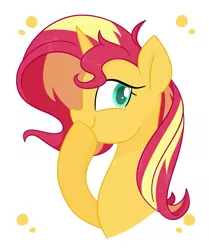Size: 928x1112 | Tagged: safe, artist:ch-chau, derpibooru import, sunset shimmer, pony, unicorn, bust, cute, female, mare, portrait, profile, shimmerbetes, simple background, solo, white background