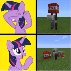 Size: 641x642 | Tagged: safe, artist:chameleon_breeze, artist:luckreza8, derpibooru import, twilight sparkle, twilight sparkle (alicorn), ponified, alicorn, pony, explosives, hotline bling, meme, minecraft, tnt, tnt yeeter