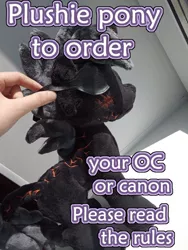 Size: 700x933 | Tagged: safe, artist:kuroran, derpibooru import, oc, oc:magma, unofficial characters only, human, pony, advertisement, hand, irl, irl human, photo, plushie, rcf community