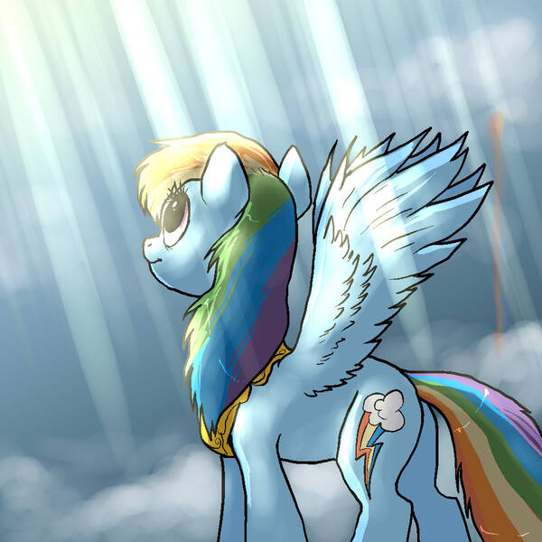 Size: 1000x1000 | Tagged: safe, artist:not-ordinary-pony, derpibooru import, rainbow dash, pegasus, pony, crepuscular rays, element of loyalty, female, mare, solo