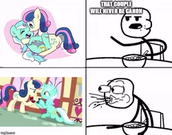 Size: 620x485 | Tagged: safe, artist:osaru_onsen, derpibooru import, edit, edited screencap, screencap, bon bon, lyra heartstrings, sweetie drops, earth pony, pony, unicorn, the big mac question, adorabon, blushing, canon ship, cereal guy, cute, engagement ring, eyes closed, female, heart, it finally happened, it happened, jewelry, lesbian, lyrabetes, lyrabon, mare, marriage proposal, meme, open mouth, pixiv, ring, shipping, smiling, text, wedding ring