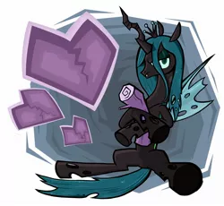 Size: 2048x1886 | Tagged: abstract background, artist:kuutticomics, changeling, changeling queen, dead, derpibooru import, female, frown, grumpy, heartbreak, hug, mean twilight sparkle, queen chrysalis, safe, sitting, twilog