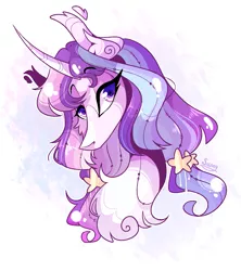 Size: 993x1117 | Tagged: safe, artist:manella-art, derpibooru import, oc, oc:celestial moon, unofficial characters only, pony, bust, curved horn, female, horn, magical lesbian spawn, mare, offspring, parent:rainbow dash, parent:twilight sparkle, parents:twidash, portrait, solo, stars