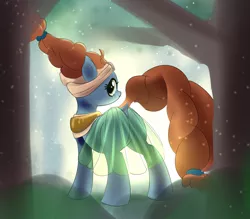 Size: 2000x1749 | Tagged: safe, artist:xbi, derpibooru import, edit, meadowbrook, earth pony, pony, butt, clothes, cute, dock, forest, full body, meadowcute, plot, solo, tree