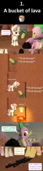 Size: 1920x7560 | Tagged: safe, artist:red4567, derpibooru import, fluttershy, spike, sweetie belle, dragon, pegasus, pony, unicorn, comic:6 ways to reheat the dragon eggs, sweet and smoky, 3d, bucket, bucket of lava, comic, crossover, diamond pickaxe, dragon egg, enderdragon, lava, minecraft, mining, pickaxe, source filmmaker