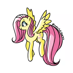 Size: 1000x1000 | Tagged: safe, artist:colorful-horses, derpibooru import, fluttershy, pegasus, pony, cute, female, looking away, mare, profile, shyabetes, simple background, smiling, solo, spread wings, white background, wings