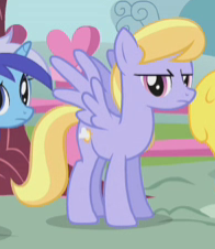 Size: 196x226 | Tagged: safe, derpibooru import, screencap, cloud kicker, minuette, pegasus, pony, griffon the brush off, background pony, cropped, female, mare, solo focus, unamused