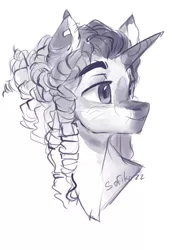 Size: 2894x4093 | Tagged: artist:sofiko-ko, bust, derpibooru import, dreadlocks, ear piercing, oc, oc:amadeus, palindrome get, piercing, safe, sketch, solo, unofficial characters only, zebra, zebracorn