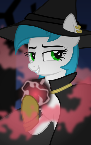 Size: 1723x2753 | Tagged: safe, artist:zylgchs, derpibooru import, oc, oc:cynosura, unofficial characters only, pony, crystal ball, halloween, hat, holiday, solo, vector, witch hat