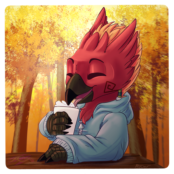 Size: 2500x2500 | Tagged: safe, derpibooru import, oc, oc:arcus, oc:arcus flamefeather, unofficial characters only, pony, autumn, clothes, coffee, hoodie, solo, tree