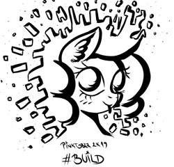 Size: 3411x3277 | Tagged: safe, artist:coco-drillo, derpibooru import, pinkie pie, earth pony, pony, :p, abstract, black and white, blocks, bust, grayscale, inktober, inktober 2019, monochrome, pinktober, ponk, solo, surreal, tongue out