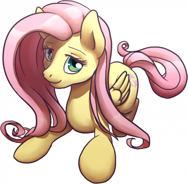 Size: 770x750 | Tagged: safe, artist:studiodor, derpibooru import, fluttershy, pegasus, pony, cute, female, folded wings, looking at you, mare, prone, shyabetes, simple background, smiling, solo, three quarter view, transparent background, wings