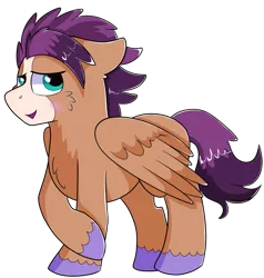 Size: 1280x1346 | Tagged: safe, artist:rainbowtashie, derpibooru import, flash sentry, trouble shoes, oc, oc:fast hooves, clydesdale, earth pony, pegasus, pony, blushing, commissioner:bigonionbean, fusion, fusion:fast hooves, raised hoof