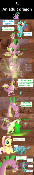 Size: 1920x9720 | Tagged: safe, artist:red4567, derpibooru import, fluttershy, princess ember, spike, dragon, pegasus, pony, comic:6 ways to reheat the dragon eggs, sweet and smoky, 3d, blushing, comic, dragon egg, fire, guild wars 2, implied emberspike, mushroom, source filmmaker, spikezilla, super mario bros., super mushroom, this will end in snu snu, winged spike, winged spikezilla