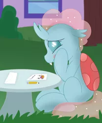 Size: 2550x3067 | Tagged: artist:skyflys, blushing, changedling, changeling, cute, cute little fangs, derpibooru import, diaocelles, drawing, envelope, fangs, female, lesbian, note, ocellus, safe, school of friendship, shipping, sitting, smolcellus, smolder, solo, teenager