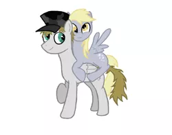 Size: 731x574 | Tagged: safe, artist:theguythataidspeople, derpibooru import, derpy hooves, oc, oc:snowball, pegasus, pony, female, male, mare, simple background, stallion, white background