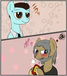 Size: 3608x4096 | Tagged: safe, artist:wolftenpr0nz, derpibooru import, ponified, android, earth pony, pegasus, pony, robot, robot pony, blushing, comic, comic strip, connor, crossover, detroit: become human, drinking, gay, hank anderson, lidded eyes, male, rk800, smiling, stallion, straw, tsundere, video game