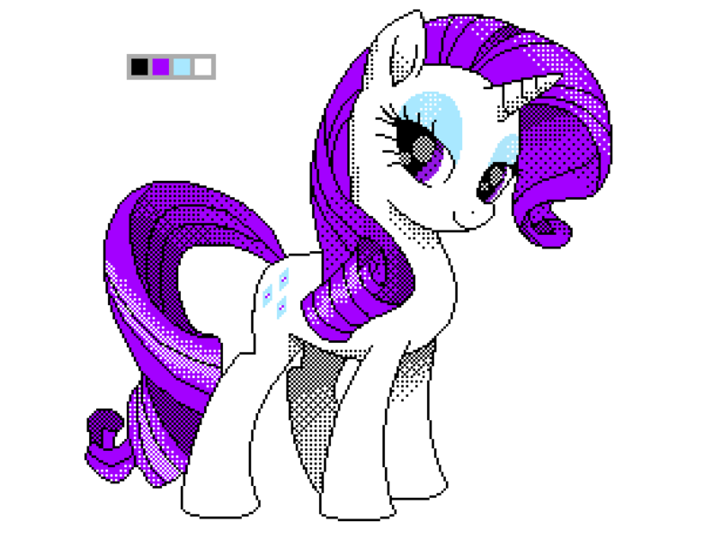 Size: 1200x920 | Tagged: safe, artist:octishmocti, derpibooru import, rarity, pony, 4 color palette, limited palette, looking at you, pixel art, solo, wrong eye color