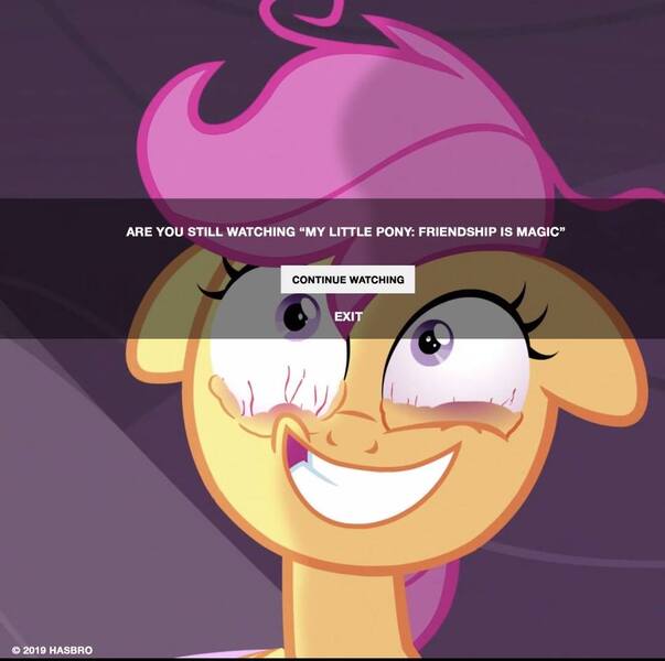 Size: 948x944 | Tagged: safe, derpibooru import, edit, edited screencap, official, screencap, scootaloo, pony, sleepless in ponyville, bloodshot eyes, cropped, faic, floppy ears, gritted teeth, messy, messy mane, solo, stressed, tired