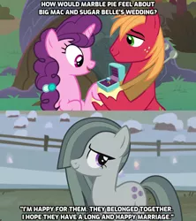 Size: 1280x1440 | Tagged: safe, derpibooru import, edit, edited screencap, screencap, big macintosh, marble pie, sugar belle, pony, hearthbreakers, the big mac question, answer, approval, bittersweet, captions, engagement ring, female, headcanon, heartwarming, hope, i want my beloved to be happy, intertwined trees, just friends, male, marriage proposal, moving on, question, shipping, straight, sugarmac, tree