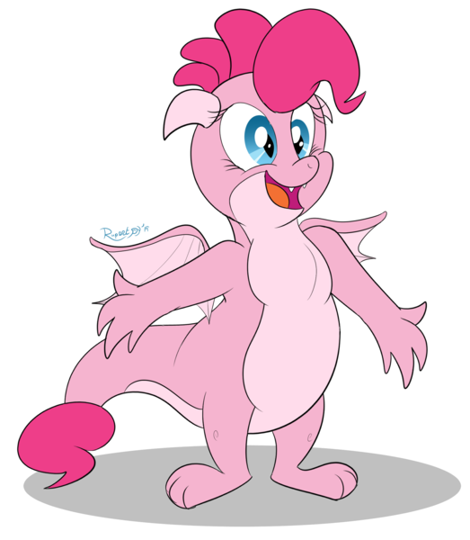 Size: 1942x2228 | Tagged: artist:rupertbluefox, cute, cute little fangs, derpibooru import, diapinkes, dragon, dragonified, fangs, pinkiedragon, pinkie pie, safe, species swap, transformed, wings