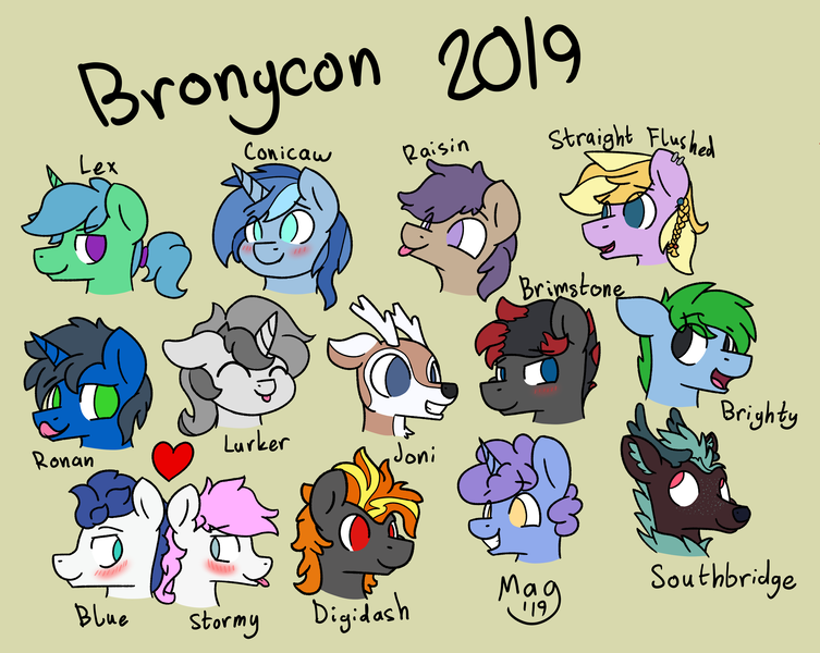 Size: 4249x3386 | Tagged: safe, artist:magmatic, derpibooru import, oc, oc:brimstone, oc:lurker, oc:magmatic, unofficial characters only, deer, pony, bronycon, bronycon 2019, furry, group, male