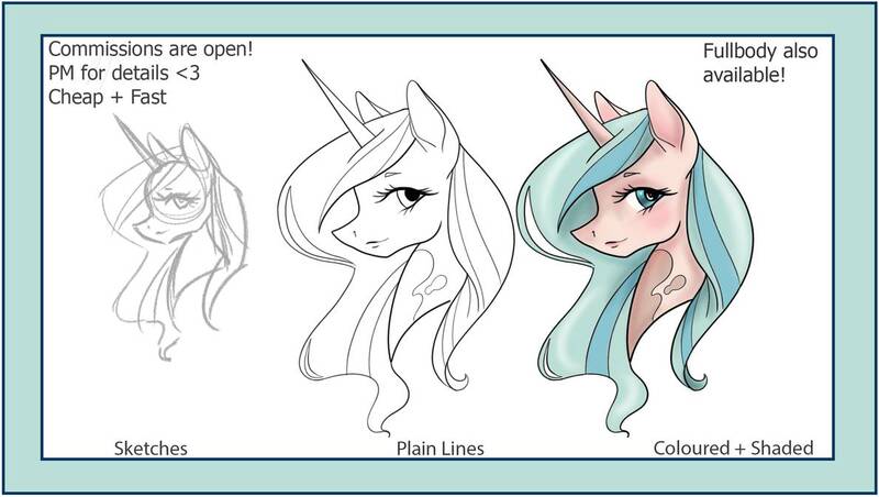 Size: 1189x672 | Tagged: safe, artist:pockypocky, derpibooru import, pony, unicorn, bust, ceap, clean lines, colored, commission, cute, female, mare, open, pastel, portrait, reference, shading, solo, update