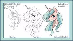 Size: 1189x672 | Tagged: safe, artist:pockypocky, derpibooru import, pony, unicorn, bust, ceap, clean lines, colored, commission, cute, female, mare, open, pastel, portrait, reference, shading, solo, update