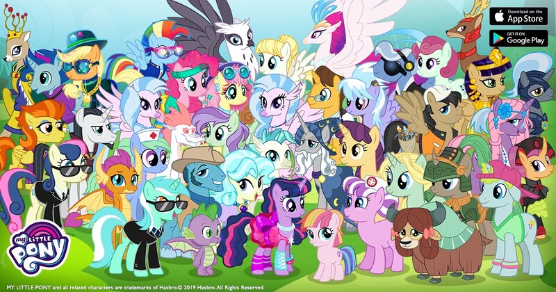 Size: 1200x630 | Tagged: safe, derpibooru import, amethyst gleam, amethyst skim, ammie thyst, applejack, blue note, bon bon, cauldron bubbles, chancellor neighsay, cloudchaser, dear darling, doctor horse, doctor stable, fizzle, fluttershy, glamor trot, ivy vine, jack hammer, lyra heartstrings, madden, natalya, nurse sweetheart, nurse tenderheart, queen cleopatrot, queen novo, rainbow dash, rambler, sable spirit, silverstream, smolder, spike, star swirl the bearded, stormy flare, summer breeze, sweetie drops, terramar, toola roola, twilight sparkle, unnamed character, unnamed pony, violet twirl, yona, deer, dragon, earth pony, gryphon, hippogriff, pegasus, pony, unicorn, yak, my little pony: the movie, 80's fashion, background pony, everypony, female, friendship student, gameloft, guard, image, jpeg, male, mare, night guard, queen birch, s.m.i.l.e., secret agent sweetie drops, stallion, winged spike, wings, young, young sable spirit, younger