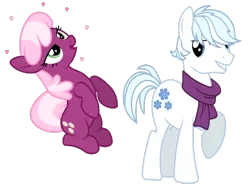 Size: 1196x898 | Tagged: safe, artist:angeli98ca, artist:jeatz-axl, derpibooru import, edit, cheerilee, double diamond, earth pony, pony, filli vanilli, clothes, doublecheer, female, heart, male, mare, raised hoof, scarf, shipping, simple background, stallion, straight, swoon, transparent background, vector