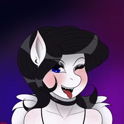 Size: 3000x3000 | Tagged: safe, artist:rarityismywaifu, derpibooru import, oc, oc:lamika, unofficial characters only, pegasus, pony, blushing, blushing ears, body blush, choker, ear piercing, earring, eyeshadow, fangs, female, freckles, goth, icon, jewelry, lipstick, makeup, mare, one eye closed, pegasus oc, piercing, shoulder freckles, teeth, tongue out, wings, wink