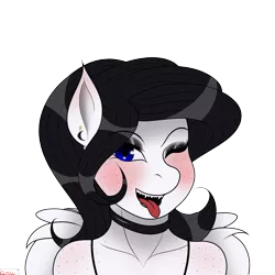 Size: 3000x3000 | Tagged: safe, artist:rarityismywaifu, derpibooru import, edit, oc, oc:lamika, unofficial characters only, pegasus, pony, blushing, blushing ears, body blush, choker, ear piercing, earring, eyeshadow, fangs, female, freckles, goth, icon, jewelry, lipstick, makeup, mare, one eye closed, pegasus oc, piercing, shoulder freckles, simple background, teeth, tongue out, transparent background, wings, wink