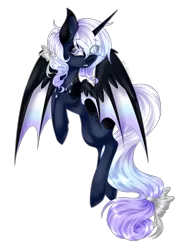 Size: 3456x4590 | Tagged: safe, artist:anitapadillax3, derpibooru import, oc, oc:shimmering moon, unofficial characters only, alicorn, bat pony, bat pony alicorn, pony, alicorn oc, bat wings, bow, coat markings, commission, eye clipping through hair, female, flying, freckles, hair bow, horn, jewelry, mare, necklace, sidemouth, smiling, solo, speedpaint available, spread wings, tail bow, wings