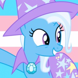 Size: 250x250 | Tagged: safe, derpibooru import, trixie, pony, unicorn, best pony, cape, clothes, cute, female, hat, lgbt headcanon, mare, pride, pride flag, solo, trans girl, trans mare trixie, trans trixie, transgender, transgender pride flag, trixie's cape, trixie's hat