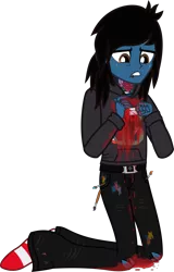 Size: 1324x2071 | Tagged: semi-grimdark, artist:lightningbolt, derpibooru import, ponified:oliver sykes, equestria girls, .svg available, attempted suicide, bags under eyes, belt, blood, bloody, bloody knife, bring me the horizon, clothes, crying, dripping blood, drop dead clothing, equestria girls-ified, excessive blood, hoodie, image, jeans, kneeling, knife, lip piercing, male, miles "tails" prower, nosebleed, paint, paint stains, paintbrush, pants, piercing, ripped jeans, seatbelt belt, self harm, simple background, socks, solo, sonic the hedgehog, sonic the hedgehog (series), stabbing, svg, tattoo, transparent background, vector