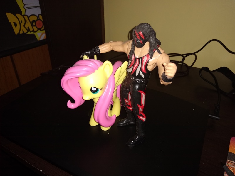 Size: 4096x3072 | Tagged: safe, derpibooru import, fluttershy, human, pegasus, pony, cute, kane, petting, photo, toy, wwe