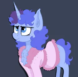 Size: 2947x2911 | Tagged: safe, artist:paskanaakka, derpibooru import, oc, oc:midnight dew, unofficial characters only, pony, unicorn, bathrobe, chest fluff, clothes, ear fluff, female, mare, robe, simple background, solo