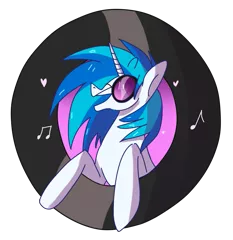 Size: 939x966 | Tagged: safe, artist:electrixraven, derpibooru import, vinyl scratch, pony, heart, music notes, open mouth, record, simple background, solo, transparent background