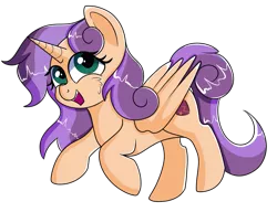 Size: 1021x783 | Tagged: safe, artist:rainbowtashie, derpibooru import, scootaloo, sweetie belle, oc, oc:sweet scooter, pegasus, pony, unicorn, adorable face, commissioner:bigonionbean, cute, female, filly, fusion, fusion:sweet scooter, not an alicorn, solo