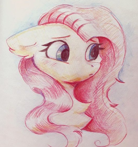 Size: 529x565 | Tagged: safe, artist:raily, derpibooru import, fluttershy, pegasus, pony, bust, solo, traditional art